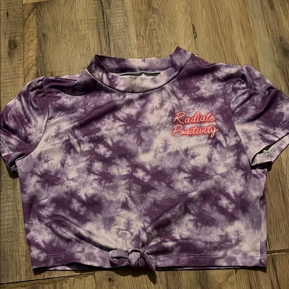 Purple Tie-Dye Crop Top with Positive Message